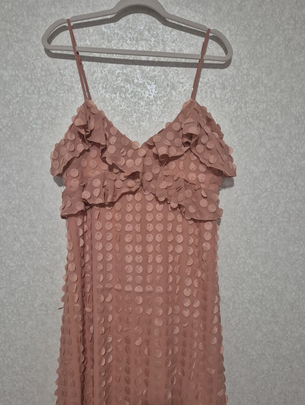 ROSEVELVET Spaghetti-Strap Dusty Rose Maxi Dress-Textured Polka Motif-Size:L - Picture 5 of 13